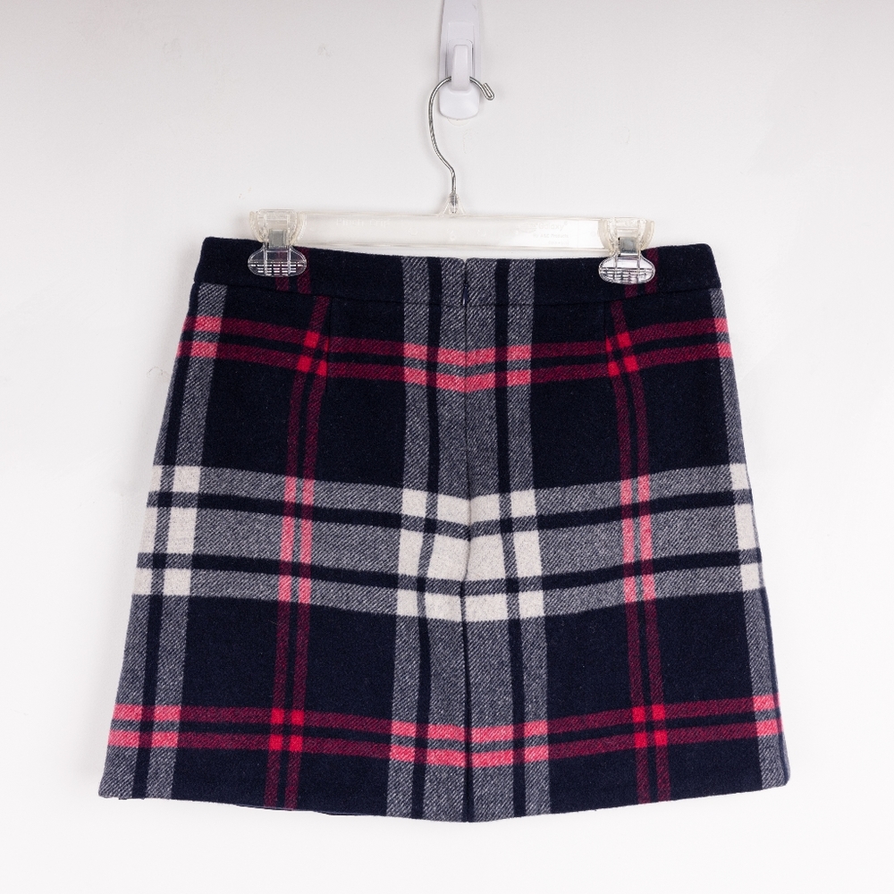 J Crew Ruffle Plaid Mini Skirt Double Serge Wool Y2K Mini Skirt Dark Academia - Picture 4 of 8